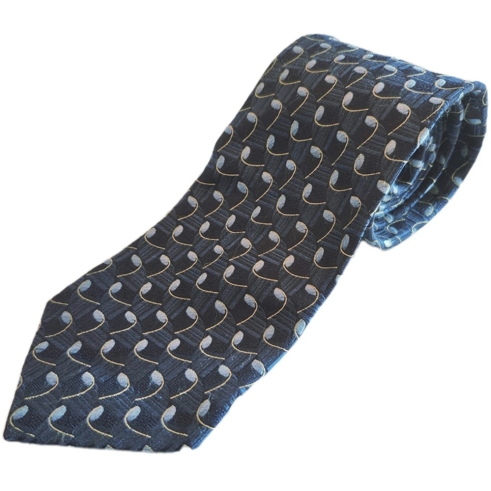 Ermenegildo Zegna Men's 100% Silk Navy Blue & Yellow Swirl Necktie Made In Italy